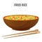 Fried rice bowl and chopsticks side view vector illustration