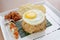 Fried rice with egg, chicken and prawn cracker