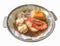 Fried seafoods shrimps, scallop, fish and pumpkin with clipping