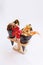 Fried Shirauo and Tempura California or Temaki Sushi Hand Roll on Wood Stand with Red Orchid