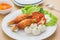 Fried shrimp with sugar cane and noodles, Vietnamese food