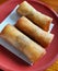 Fried spring rolls. food on red plate. Deep fried spring roll