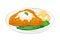 Fried steak with mashed potatoes and vegetable garnish vector illustration