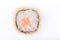 Fried sushi roll with salmon. Japanese food. Hot roll with a crisp crusty on a white background.