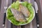 Fried swordfish on lettuce