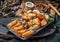 Fried taro rolls and Deep fried spring rolls, Fried tofu, Fried radish, Fried taro and black beans