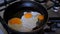 Fried Three Eggs Fried in a Pan. Slow motion