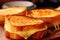 Fried toast with melted cheese on the table close-up