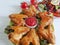 Fried wings roasted salad tasty dinner cuisine a wooden background delicious pepper prepared