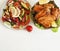 Fried wings roasted salad tasty on a wooden background delicious pepper prepared