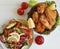 Fried wings roasted salad on a wooden background delicious pepper prepared