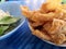 Fried wonton in white bowl, crispy delicious snack, Thai food