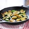 Fried zucchini, in iron skillet