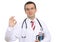 Friedly caucasian doctor show gesture