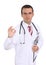 Friedly caucasian doctor show gesture