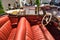 FRIEDRICHSHAFEN - MAY 2019: red interior MERCEDES-BENZ 220 S PONTON W187 1957 cabrio at Motorworld Classics Bodensee on May 11,