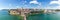 Friedrichshafen waterfront panorama with port harbor at lake Constance Bodensee travel traveling from above in Germany