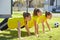 Friend girls teens push-ups workout at park