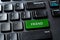 Friend word on the green enter key of a desktop pc keyboard. Laptop computer enter key with message. Friendship in social networks