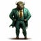 Friendly Anthropomorphic Bison In Green Turquoise Suit - Hiperrealistic Cartoon