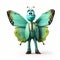 Friendly Anthropomorphic Butterfly Cartoon Character In Teal Suit