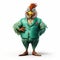 Friendly Anthropomorphic Chicken In Green Turquoise Suit