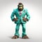 Friendly Anthropomorphic Chimp In Green Turquoise Suit