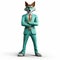 Friendly Anthropomorphic Coyote In Green Turquoise Suit - Hiperrealistic Cartoon Art