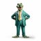 Friendly Anthropomorphic Crocodile In Green Turquoise Suit