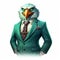 Friendly Anthropomorphic Eagle In Green Turquoise Suit