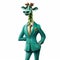 Friendly Anthropomorphic Giraffe In Green Turquoise Suit