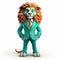 Friendly Anthropomorphic Lion In Green Turquoise Suit