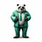 Friendly Anthropomorphic Panda In Green Turquoise Suit