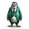 Friendly Anthropomorphic Penguin In Green Suit - Realistic Fantasy Artwork