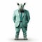 Friendly Anthropomorphic Rhino In Green Turquoise Suit