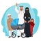 Friendly Arabic cartoon family stands together isolated illustration