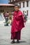 Friendly Bhutanese young Buddhism monk in Dzong , Thimphu , Bhutan