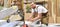 friendly carpenter with ear protectors and working clothes working on a saw in the workshop