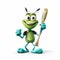 Friendly Cartoon Cricket With Baseball Bat - Detailed Character Expressions