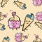 Friendly cheerful Seamless pattern with hand drawn cupcake and ice cream
