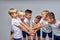 friendly children soccer team getting ready to play