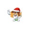 Friendly chocolate cream pancake Santa cartoon character design with ok finger