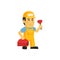 Friendly construction worker man with tools, vector