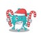 Friendly corona zygote virus in Santa Cartoon character having candies