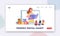 Friendly Digital Nanny, Babysitting Landing Page Template. Character Read to Kids. Baby Sitter Nanny Online Service