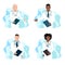 Friendly doctors on abstract background set