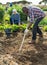 Friendly family works on garden beds