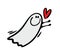 Friendly ghost e flies towards love. Vector illustration of a child in a Halloween monster costume and hearts.