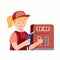 Friendly girl worker of gas station in flat illustration vector isolated in whtie background