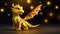 Friendly golden dragon with wings. Cheerful cartoon yellow dragon with a whimsical design. Concept of fantasy creatures